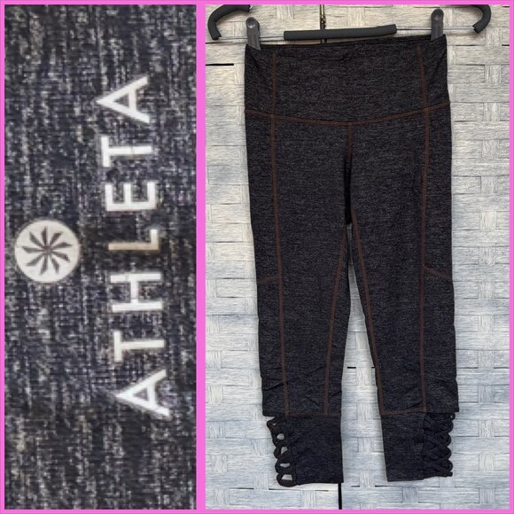 ATHLETA Mind Over Mat Capri Cut Out Strappy Lattice Calf Design Grey/Brown XXS - Picture 1 of 7